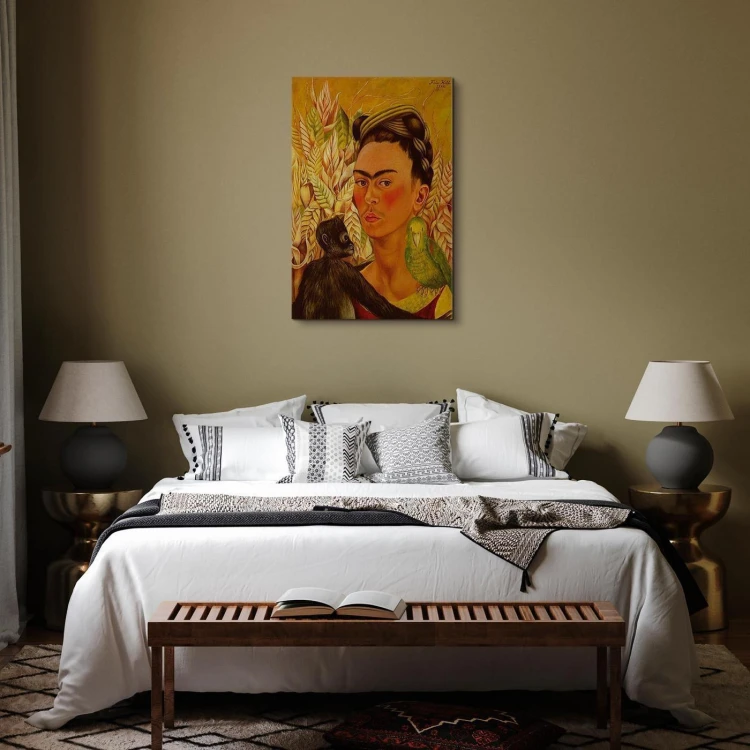 Obraz - Frida Kahlo – Autoportret z małpą i papugą