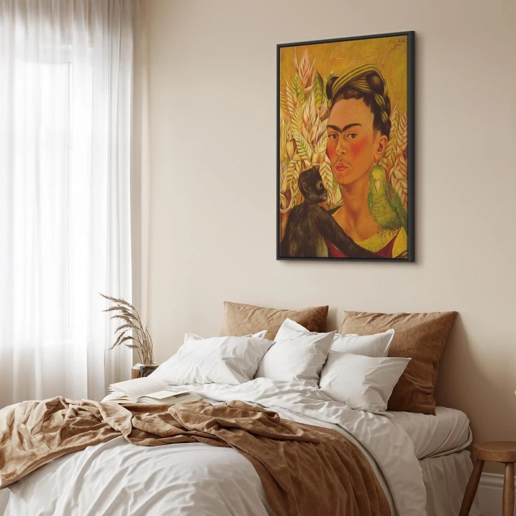 Obraz - Frida Kahlo – Autoportret z małpą i papugą