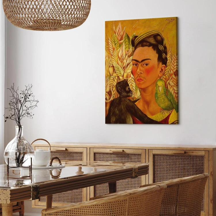 Obraz - Frida Kahlo – Autoportret z małpą i papugą