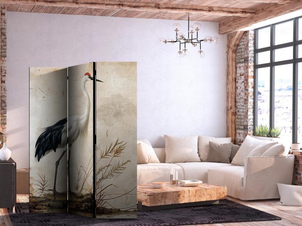 Parawan - Ptaki ze starej ryciny - ilustracja w stylu vintage, przedstawiająca czaplę i żurawia