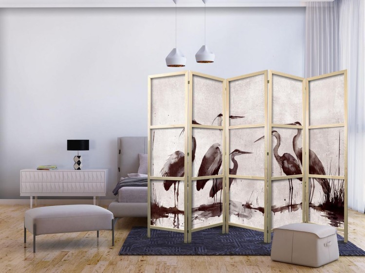 Parawan japoński - Czaple malowane tuszem