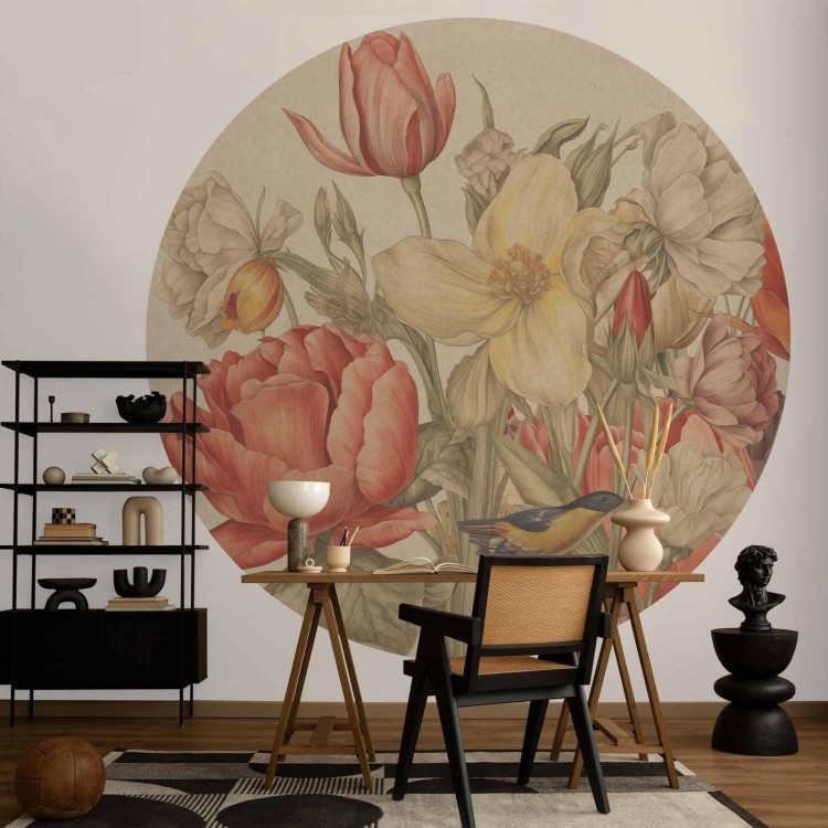 Fototapeta okrągła - Bukiet kwiatów na kremowym tle