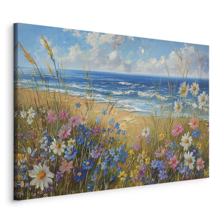 Obraz - Morski krajobraz - polne kwiaty i widok na wzburzone morze