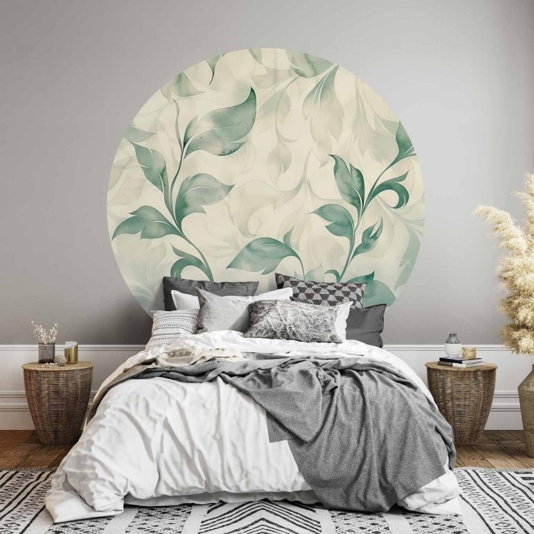 Fototapeta okrągła - Akwarelowe zielono-beżowe listki