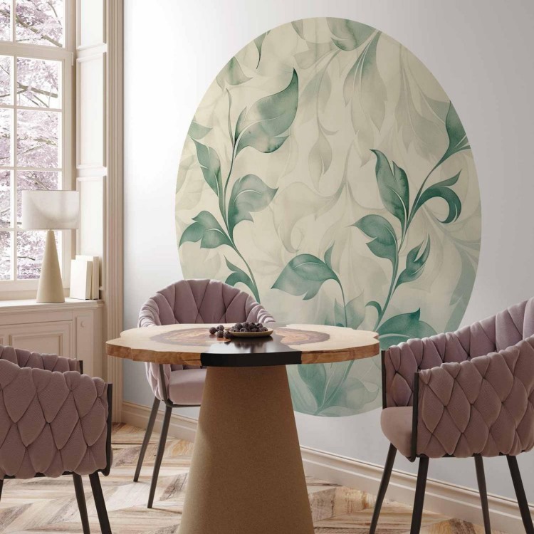 Fototapeta okrągła - Akwarelowe zielono-beżowe listki