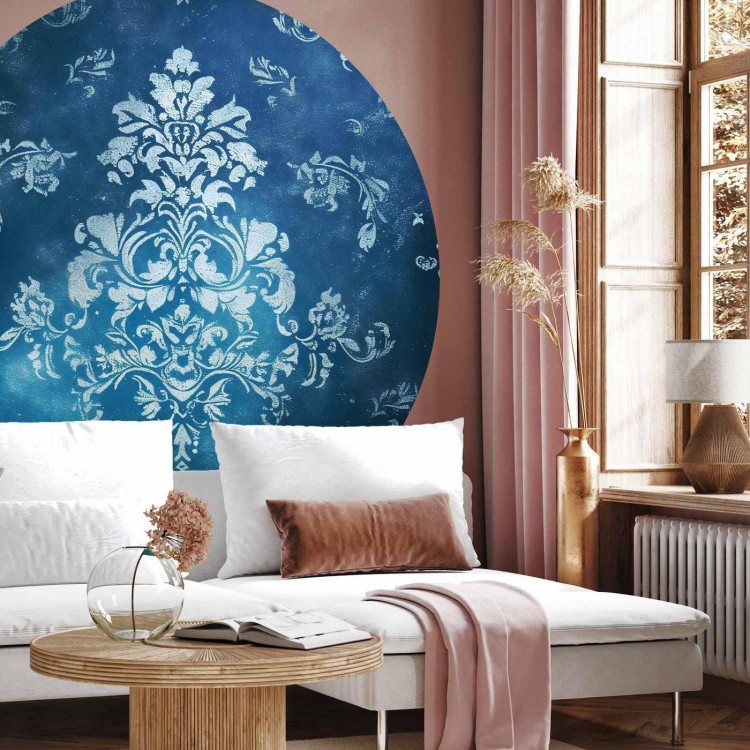 Fototapeta okrągła - Retro ornament w przetartych błękitach