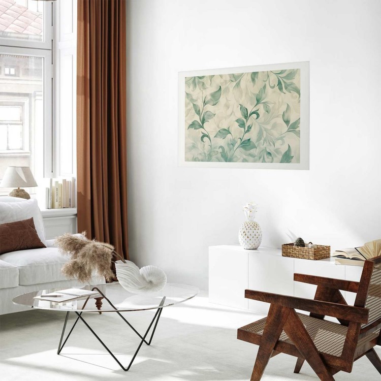 Plakat - Akwarelowe zielono-beżowe listki