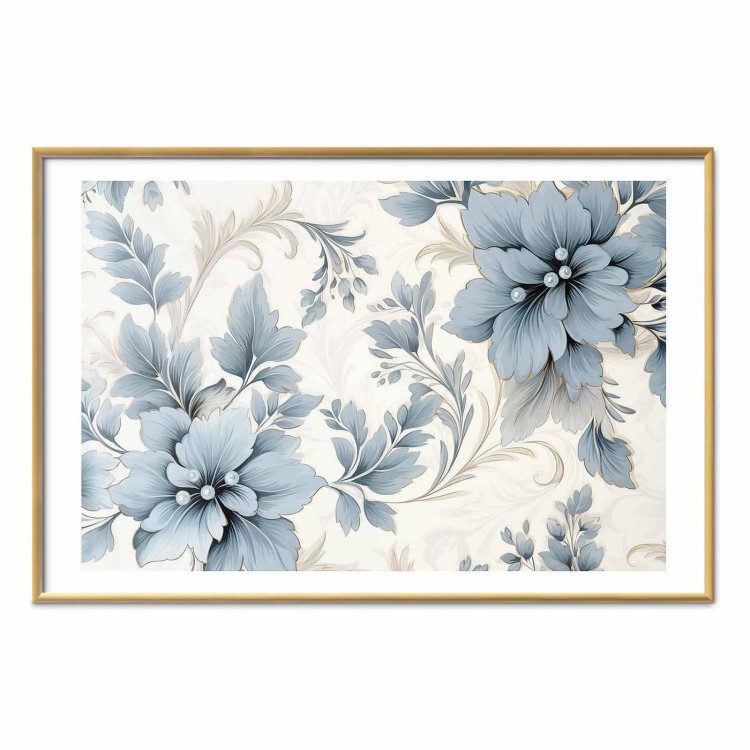 Plakat - Turkusowe ornamentalne retro kwiaty