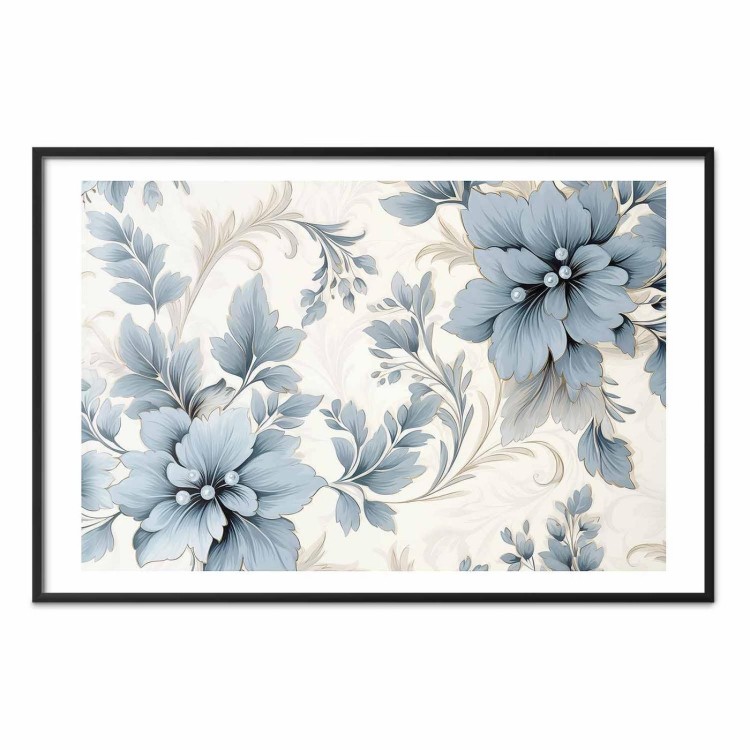 Plakat - Turkusowe ornamentalne retro kwiaty