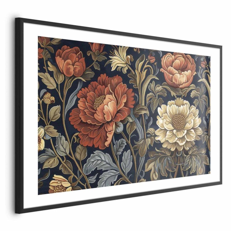 Plakat - Gobelinowe wielkie kwiaty w stylu retro