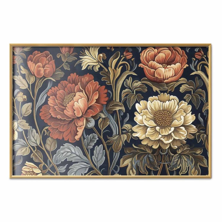 Plakat - Gobelinowe wielkie kwiaty w stylu retro