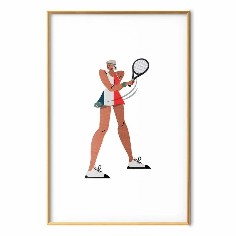 Plakat - Tenisistka z rakietą na białym tle - ilustracja