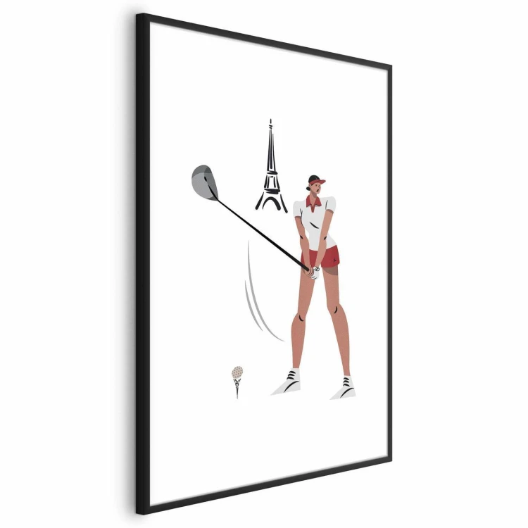 Plakat - Ilustracja golfistki z wieżą Eiffla w tle