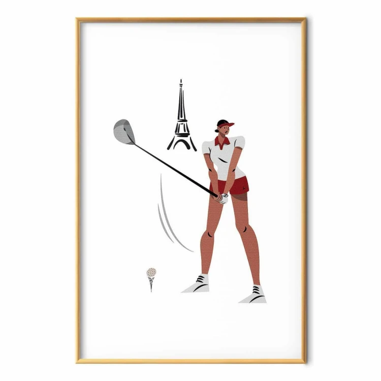 Plakat - Ilustracja golfistki z wieżą Eiffla w tle