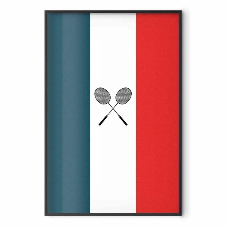 Plakat - Flagi Francji i czarne paletki do badmintona
