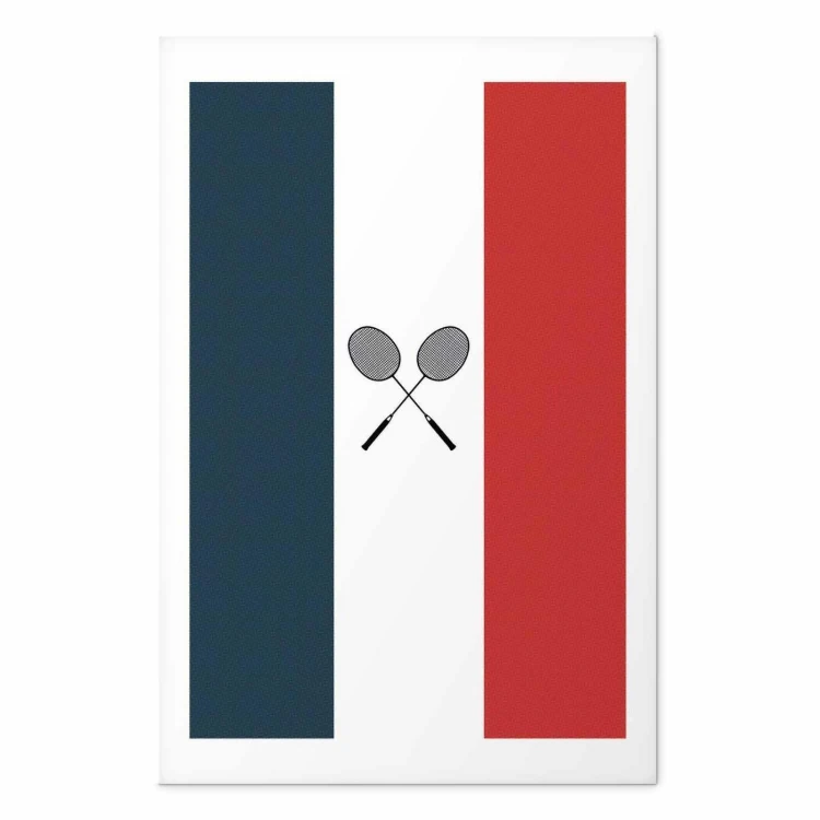 Plakat - Flagi Francji i czarne paletki do badmintona