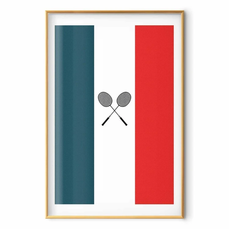 Plakat - Flagi Francji i czarne paletki do badmintona