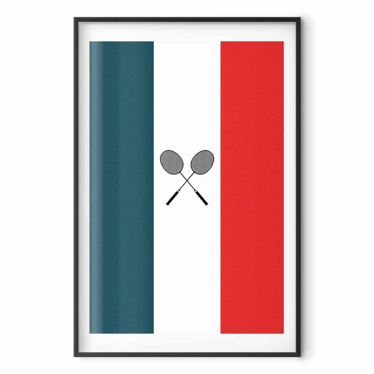 Plakat - Flagi Francji i czarne paletki do badmintona