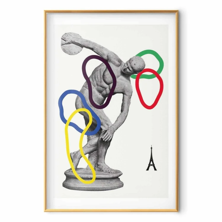 Plakat - Grafika kolaż - rzut dyskiem - rzeźba