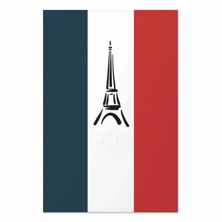 Plakat - Graficzna wieża Eiffla na tle flagi Francji