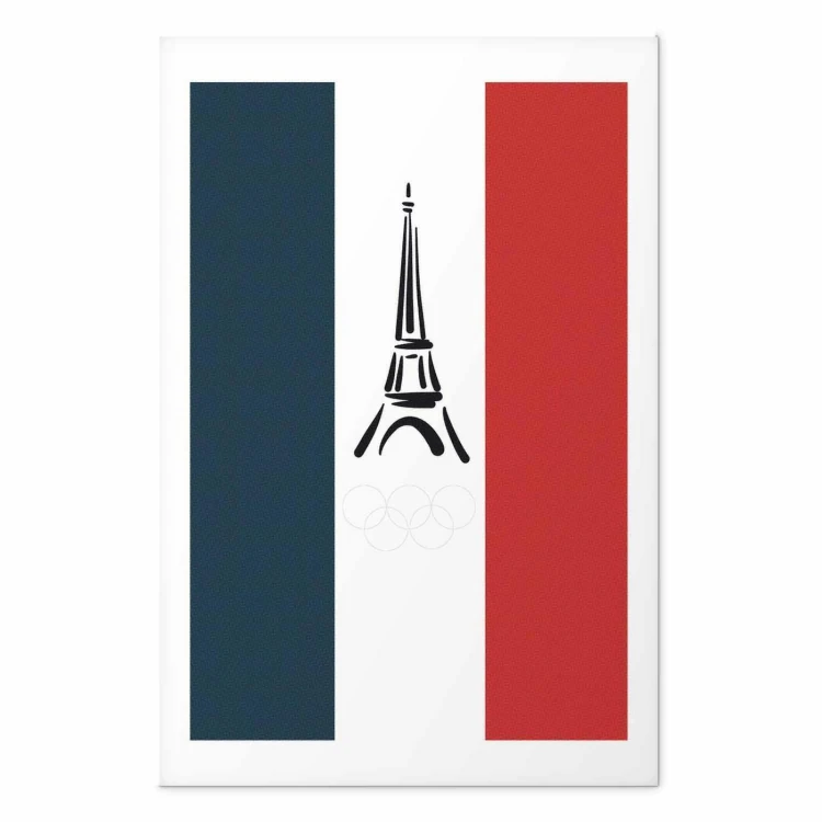 Plakat - Graficzna wieża Eiffla na tle flagi Francji