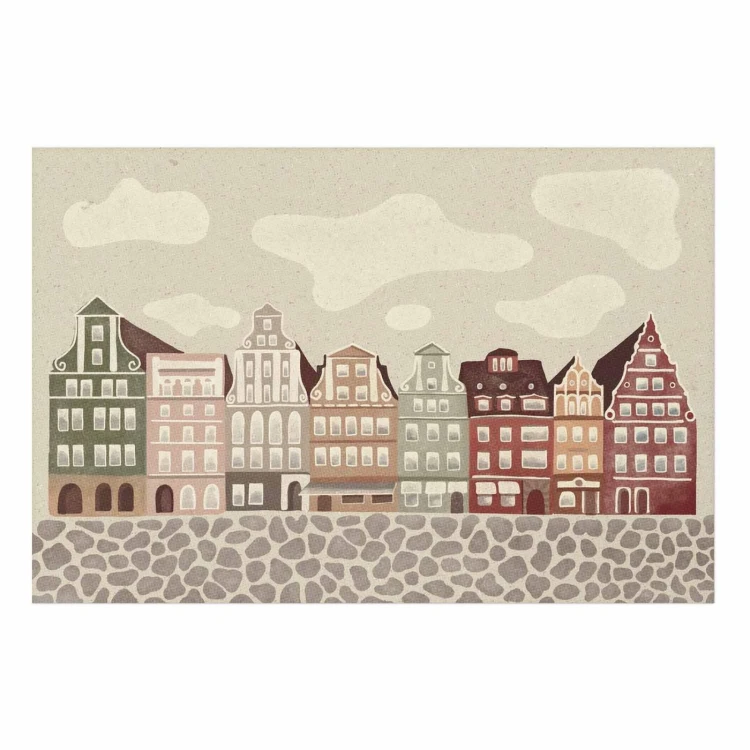 Plakat - Kolorowe Fasady - zabytkowe wrocławskie kamienice na tle nieba i brukowanej uliczki