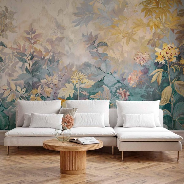 Fototapeta - Gobelinowy wzór z łąką i kwiatami kilim z wiosennym motywem