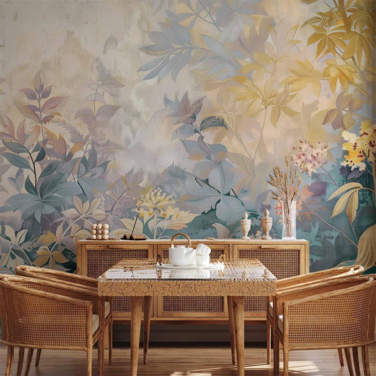 Fototapeta - Gobelinowy wzór z łąką i kwiatami kilim z wiosennym motywem