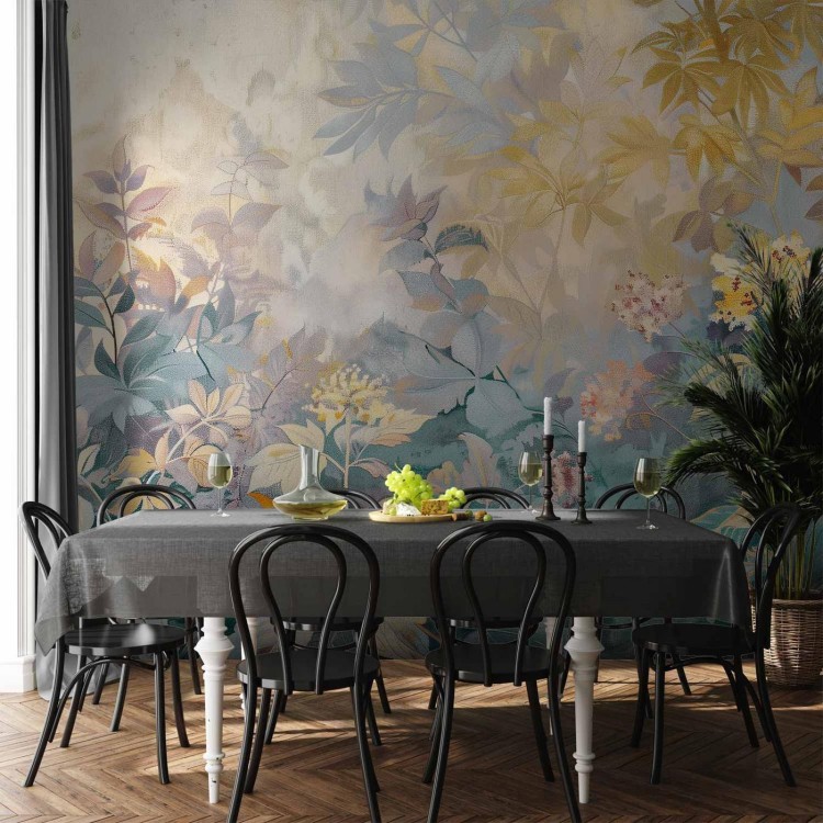 Fototapeta - Gobelinowy wzór z łąką i kwiatami kilim z wiosennym motywem