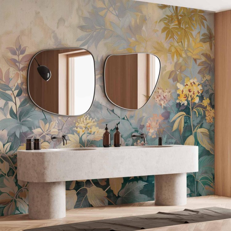 Fototapeta - Gobelinowy wzór z łąką i kwiatami kilim z wiosennym motywem