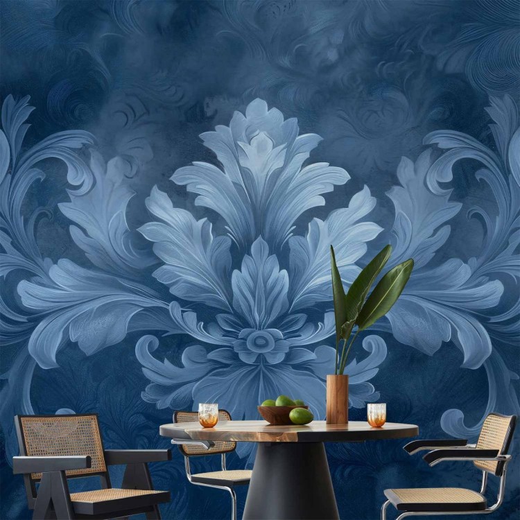 Fototapeta - Ornament w błękitnych i chłodnych kolorach ciemnoniebieska dekoracja