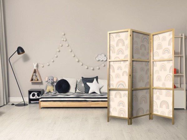 Parawan japoński - Sierpniowe niebo - różnej wielkości tęcze w stonowanych kolorach