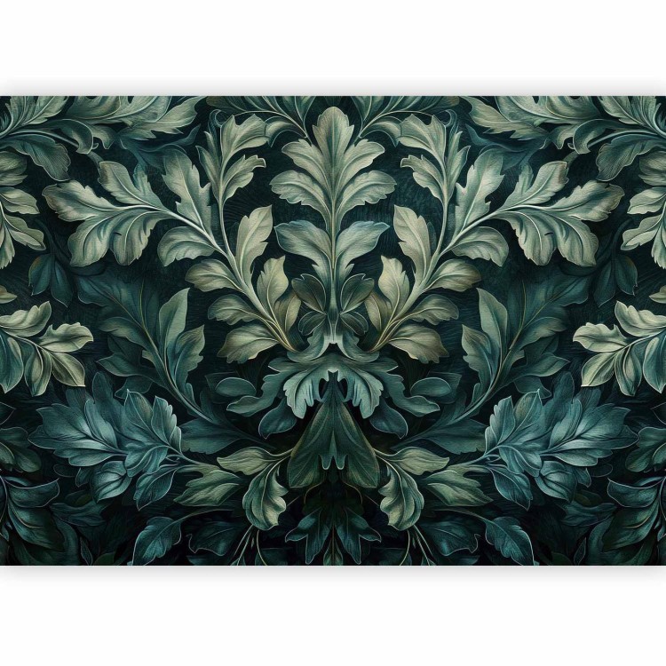 Fototapeta - Ciemnozielone wiktoriańskie liście: botaniczna rzeźbiona kompozycja