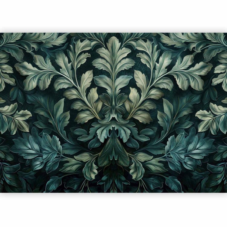 Fototapeta - Ciemnozielone wiktoriańskie liście: botaniczna rzeźbiona kompozycja