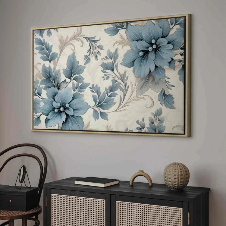 Obraz - Turkusowe kwiaty w retro klimacie florystyczne ornamenty