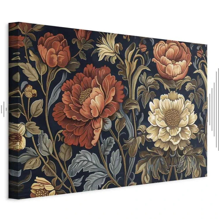 Obraz - Gobelinowe wielkie kwiaty retro motyw florystyczny w stylu kilimu