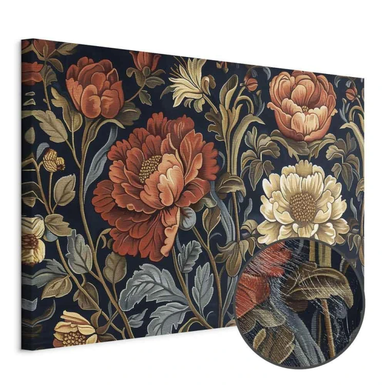 Obraz - Gobelinowe wielkie kwiaty retro motyw florystyczny w stylu kilimu