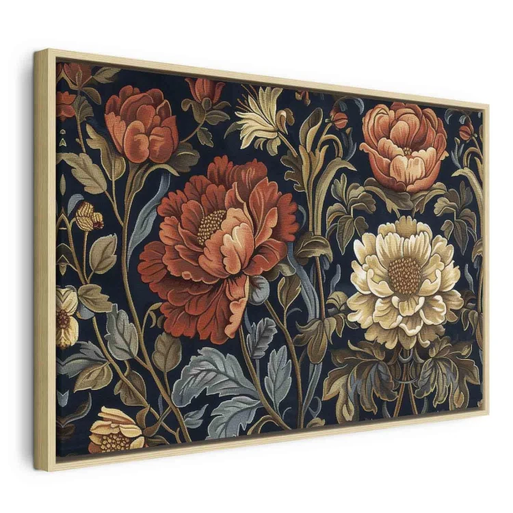 Obraz - Gobelinowe wielkie kwiaty retro motyw florystyczny w stylu kilimu