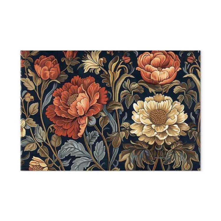 Obraz - Gobelinowe wielkie kwiaty retro motyw florystyczny w stylu kilimu
