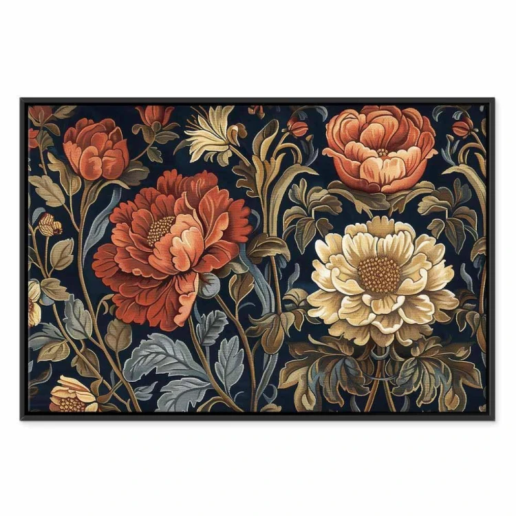 Obraz - Gobelinowe wielkie kwiaty retro motyw florystyczny w stylu kilimu