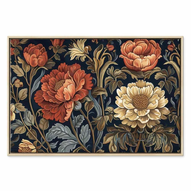 Obraz - Gobelinowe wielkie kwiaty retro motyw florystyczny w stylu kilimu
