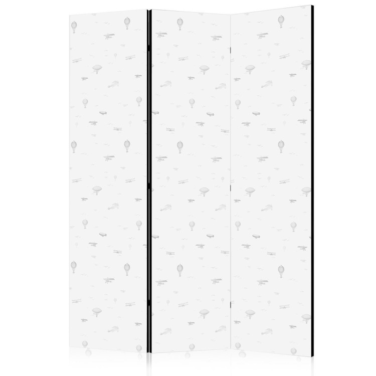 Parawan - Rysunek - samoloty - balony i sterowce na tle nieba pełnego ptaków