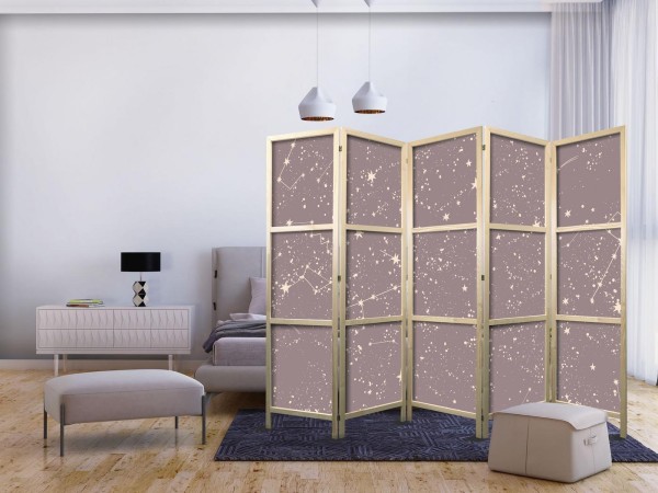Parawan japoński - Nocne Niebo - artystyczne konstelacje i gwiazdy w pastelowych odcieniach