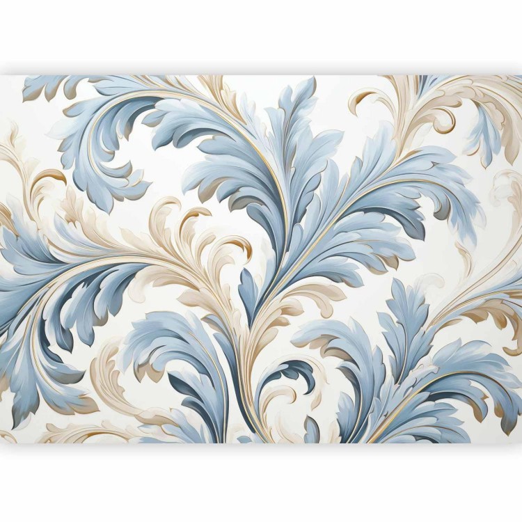 Fototapeta - Barokowe ornamenty w jasnej kremowo-niebieskiej kolorystyce