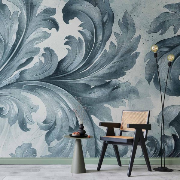 Fototapeta - Kamienne barokowe ornamenty w jasnych odcieniach szaro-niebieskich