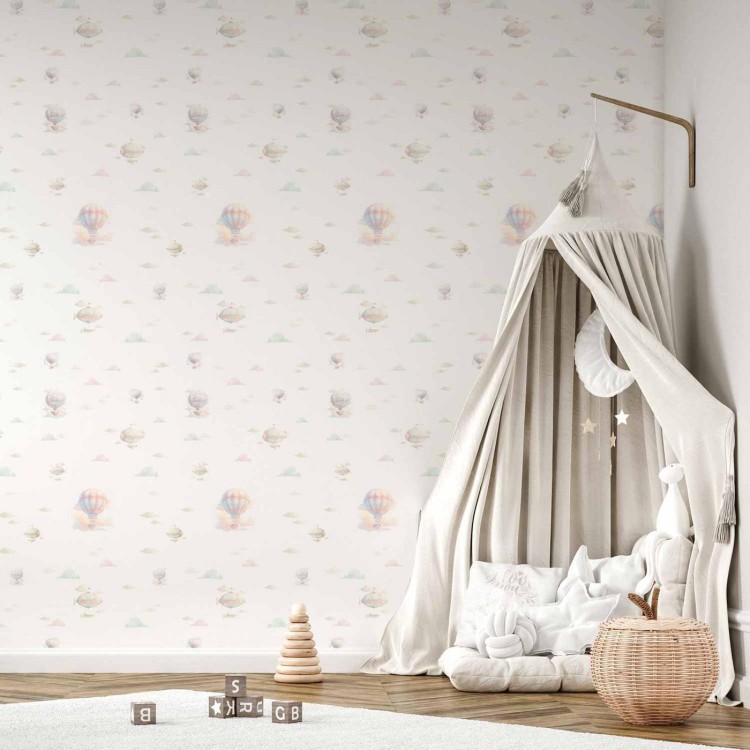 Tapeta - Akwarela - kolorowe balony i sterowce na tle kolorowych chmur