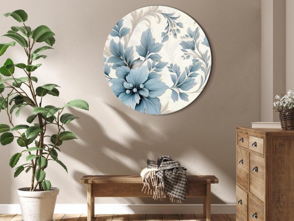 Obraz okrągły - Turkusowe kwiaty w retro klimacie florystyczne ornamenty