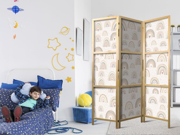 Parawan japoński - Wiosna - pastelowe tęcze w deszczowy dzień z serduszkami