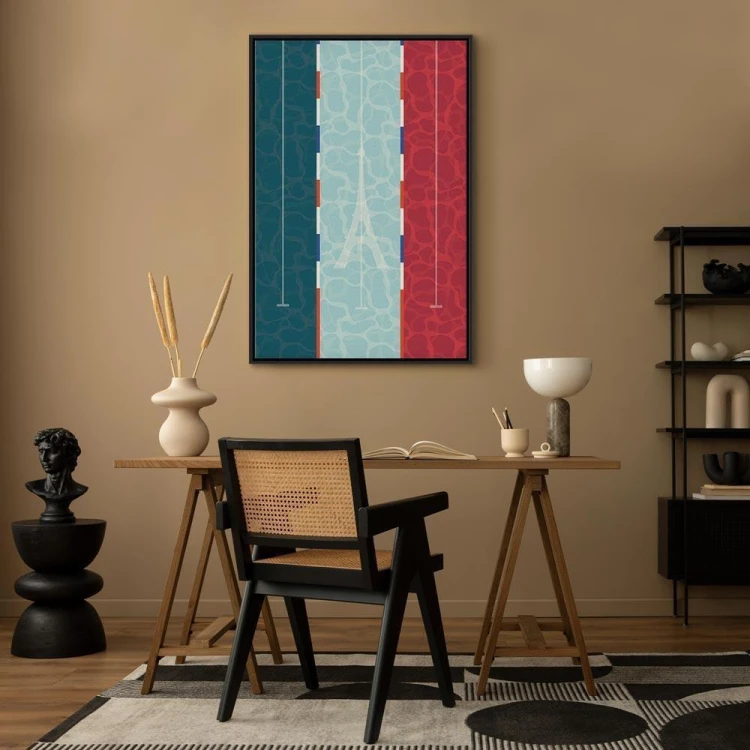 Obraz - Graficzna ilustracja basenu na tle flagi Francji