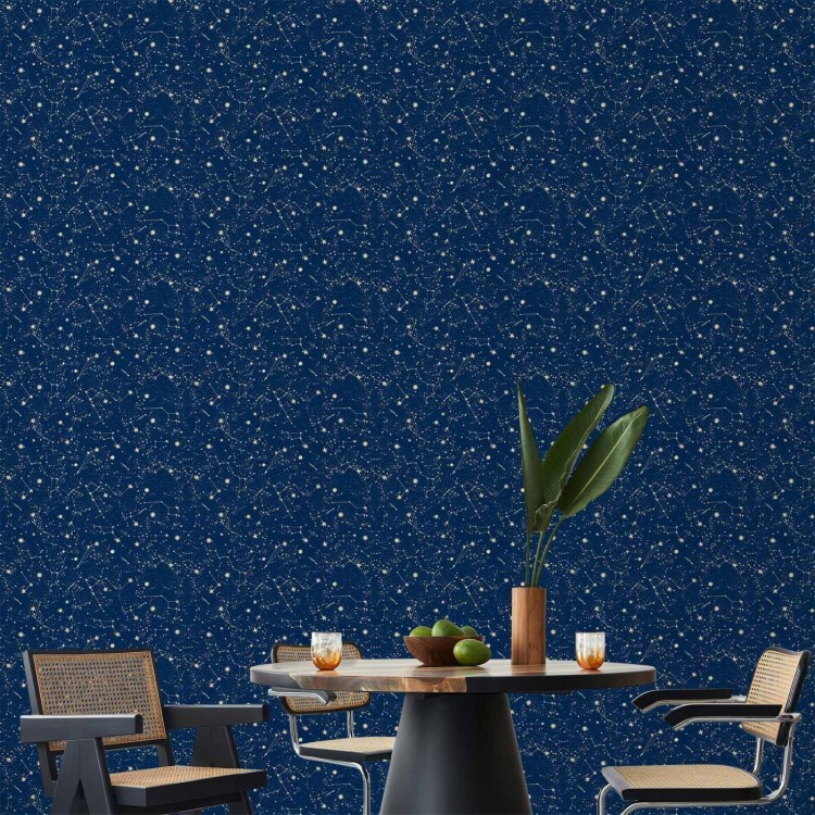 Tapeta - Kosmiczne Inspiracje - wzór z gwiazdami i konstelacjami na ciemnym tle